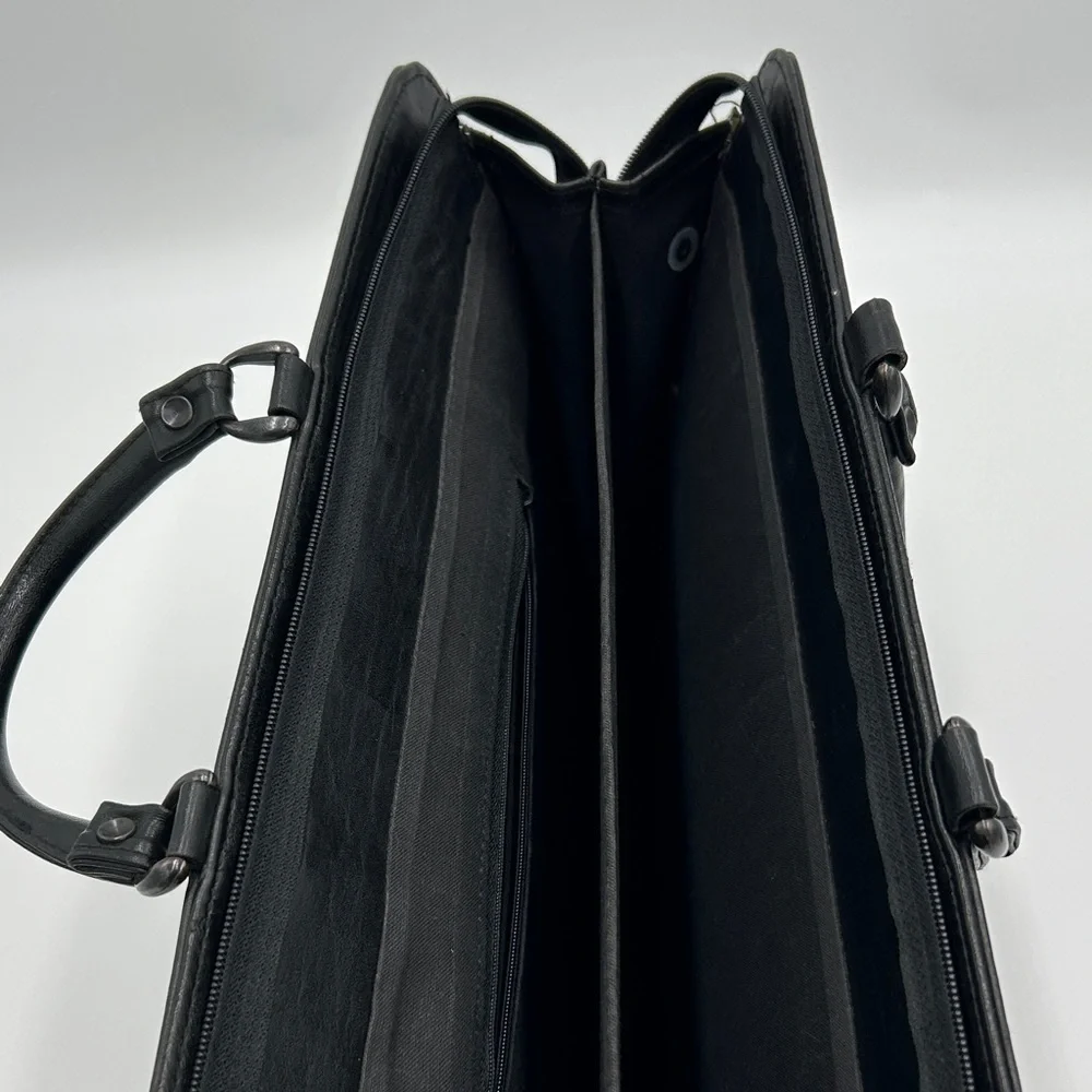 Men's Black Leather Briefcase Softshell Multi Compartment Zipper Professional